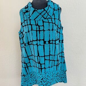 Habitat Turquoise Black Abstract Print Cowl Neck Sleeveless Tunic Top M